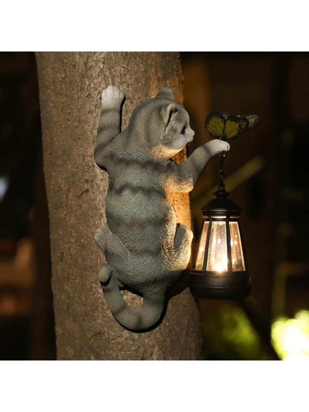 Charming Cat Solar Garden Statue - Outdoor Decor, Tree Face Art, Perfect Gift
